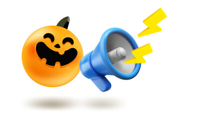 Laughing pumpkin with Loudspeaker. 3d vector illustration