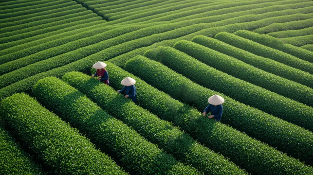 Qingming/Guyu farmer picking tea in tea garden agriculture background