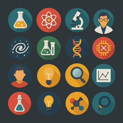 Science and Technology Icons Set – Flat Vector Symbols with Long Shadow
