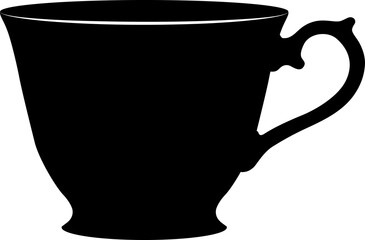 Teacup silhouette. Teacup transparent PNG. Teacup vector illustration. Black teacup symbol. Teacup side view. Tea cup PNG. Tableware PNG.