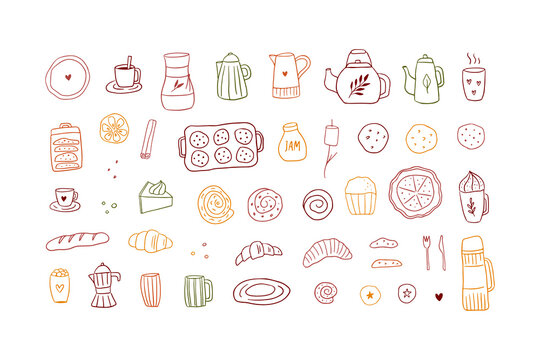 Hand drawn whimsical autumn bakery clipart set