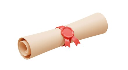 Rolled Certificate with Red Ribbon and Gold Emblem