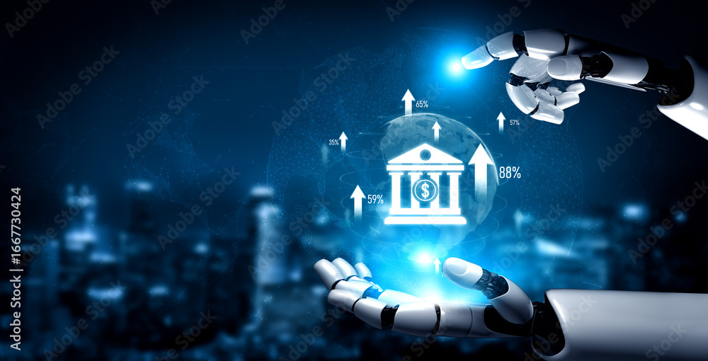 Poster ai artificial intelligence powers digital banking with virtual assistants and fintech tools for seam
