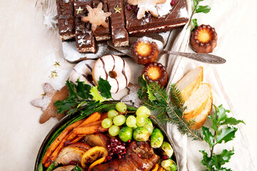 Tasty dishes for Christmas family dinner.