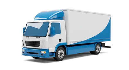 Fototapeta premium Blue and White Box Truck on White Background