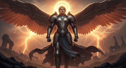 Majestic Angel Figure in Dark Armor.