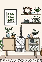 サイドボードと飾り棚のポストカード