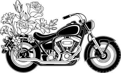 "Floral Motorcycle Fusion Art Floral, Flowers  Bike, Vintage,  Vector 