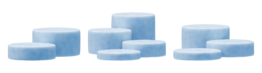 3D Snow Ice Podium Set Product Display with Isolated Png Transparent Background Stage Platform and Pedestal Design