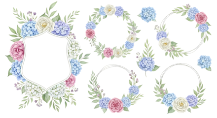 Watercolor Floral Frames and Wreaths Set for Wedding Invitations and Greeting Cards, Ideal for Adding a Touch of Elegance and Beauty to Personal Projects