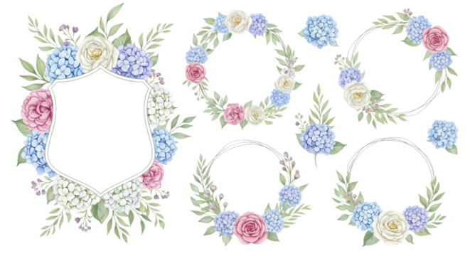 Watercolor Floral Frames and Wreaths Set for Wedding Invitations and Greeting Cards, Ideal for Adding a Touch of Elegance and Beauty to Personal Projects