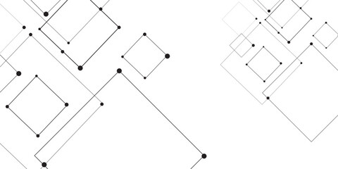 Technology abstract white digital background of connected dot with black line .many squares and rectangle shapes .Internet connection network high digital technology with connecting points and