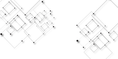 Technology abstract white digital background of connected dot with black line .many squares and rectangle shapes .Internet connection network high digital technology with connecting points and