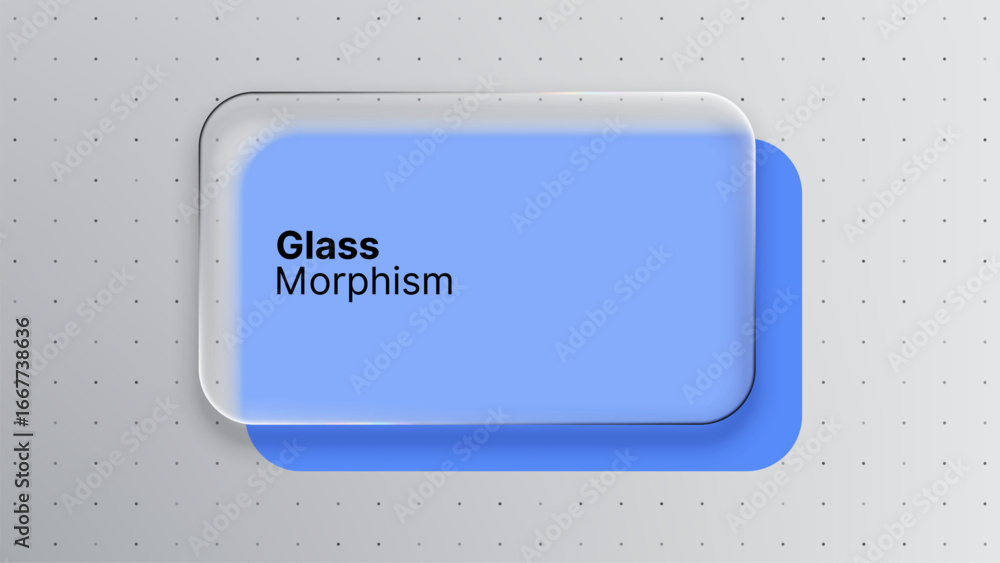 Poster liquid glass morphism vector design with rounded rectangle block on light background. ui ux element 