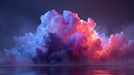 Glowing, vibrant cloud formation over calm water