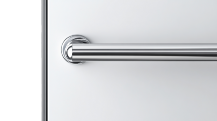 A close-up of a silver, metal door handle on a home's interior door on transparent background. PNG