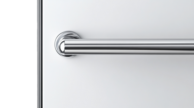 A close-up of a silver, metal door handle on a home's interior door on transparent background. PNG