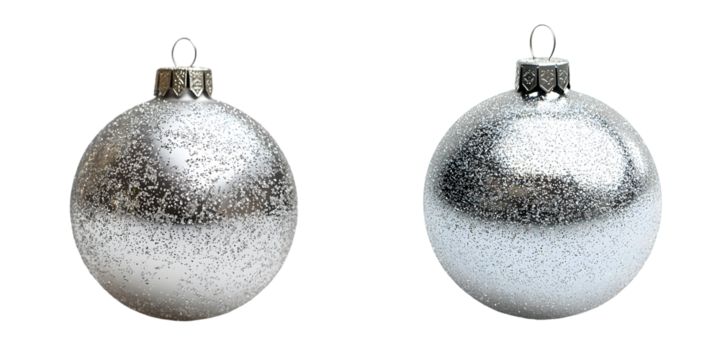 Silver frosted Christmas ornament featuring a delicate texture. Festive decoration brings a touch isolated on a transparent background