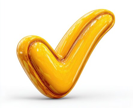 Shiny, golden checkmark symbol on white background