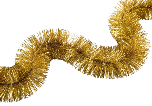 Gold tinsel garland isolated on transparent background