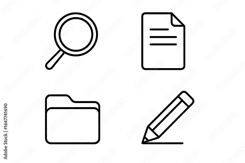 Aufkleber simple line icon set for business and web. includes search, document, folder, and edit symbols. vect