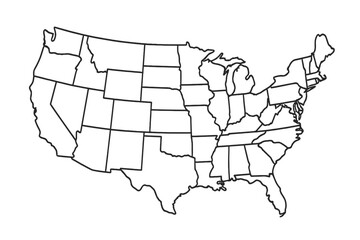 United States map vector icon, highly detailed USA linear map with transparent background, isolated vector elements, cartoon style US map symbol illustration