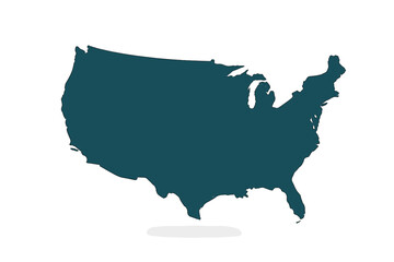USA Map Vector Isolated Illustration with Shadow on Transparent Background, United States Silhouette, Abstract American Map Graphic for Web Banner or Concept Design