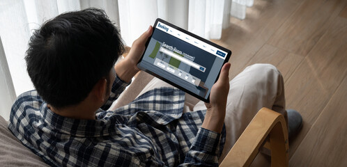 Online hotel accommodation booking website provide modish reservation system . Travel technology concept .