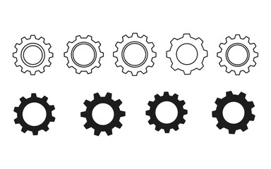 Collection of hand drawn gears in black and white