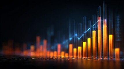 Analyzing Financial Data with Glowing Bar Graph and Rising Line