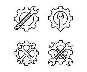 Mechanical gear and wrench icons for repair and engineering