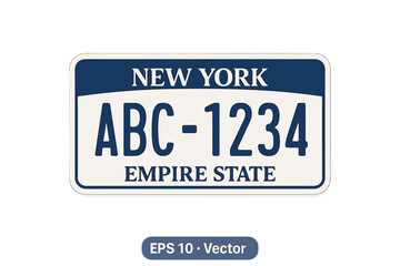 New York Vehicle Registration Plates Number Car Vector, Flat Design EPS 10, Cartoon Style Illustration, Transparent Background, Ordered Set 3