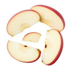Sliced Red Apple Fruit Pieces Isolated on Transparent Background Close Up Macro Shot Showing Texture and Organic Details