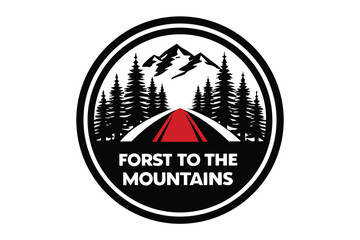 Mountain Peaks Trees Rail Road Path on White Background Scenery Design