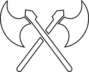 Rustic outline vector of crossed axes, perfect for woodworking emblems, lumberjack branding, camping logos, and hunting graphics.