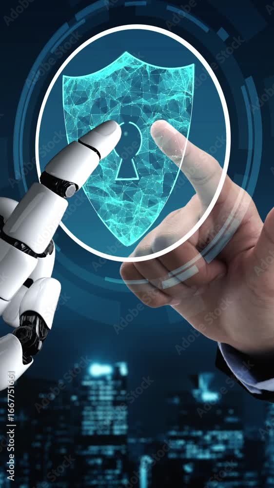 Poster futuristic robot artificial intelligence enlightening ai technology development and machine learning