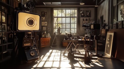 Naklejka premium A vintage photography studio filled with old equipment