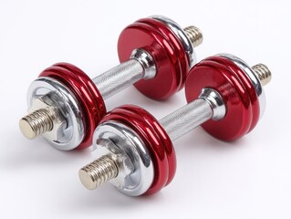 Naklejka premium Two red and silver dumbbells on white background