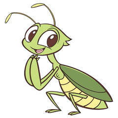 Cartoon Illustration of a Happy Praying Mantis with a Cheerful Expression