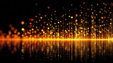 Naklejka premium Golden light streaks rising from a reflective surface, creating a shimmering, abstract effect