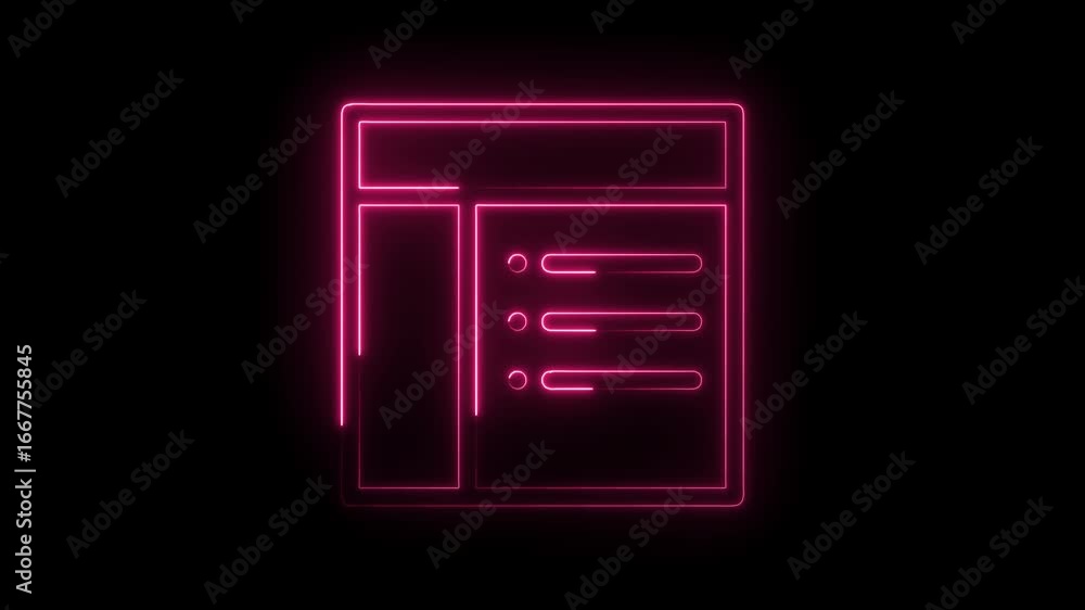 Aufkleber glowing neon pink interface icon with list elements and sidebar on black background abstract