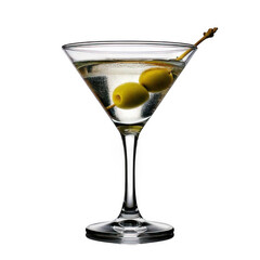Martini glass with olive isolated white and transparent background.