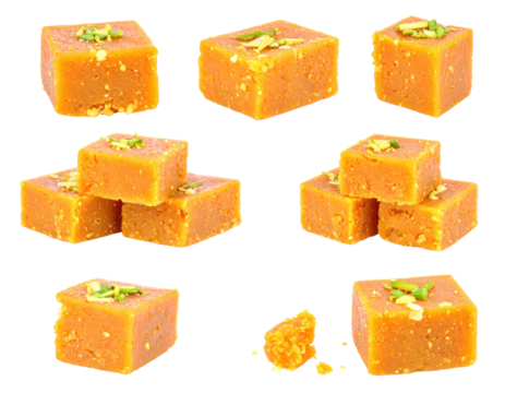 Orange Square Confectionery Desserts with Pistachio Garnish Isolated on Transparent Background