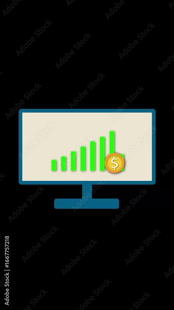 Aufkleber animated digital display of dollar coin with stock market financial growth visualizations. digital f