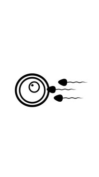 Fertilization concept with sperm cells and egg animated vertical format. Animated illustration of sperm cells fertilizing an egg concept on a clean white background.