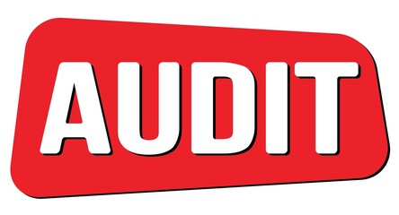 AUDIT text on red trapeze stamp sign.