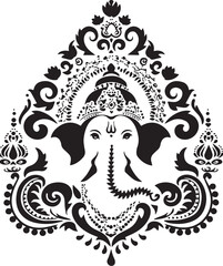 Fototapeta premium Ganesh Ornament: An exquisite line art illustration of Ganesh, the revered Hindu deity, adorned with intricate ornamental details, showcasing cultural richness and spiritual elegance.