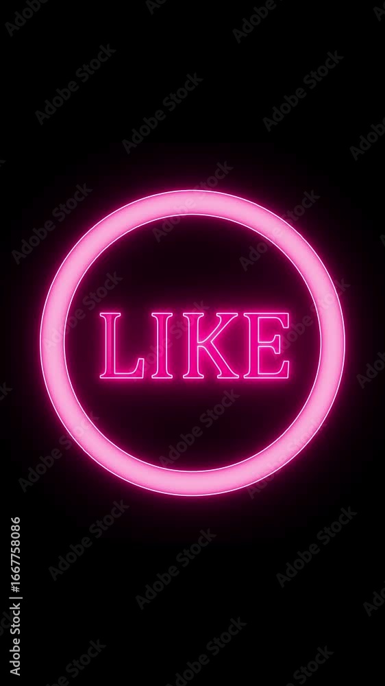 Poster blue glowing neon sign displaying like on black background vertical video. illuminated neon sign dis