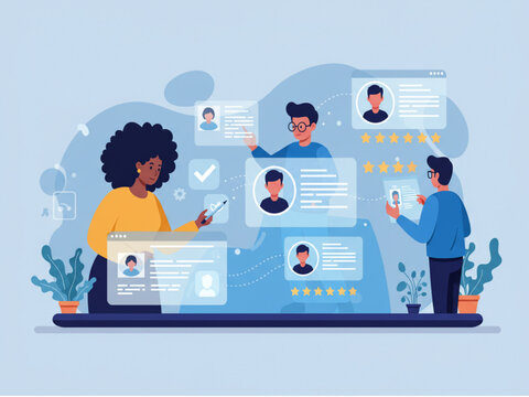 Artificial Intelligence Powered Hiring Decision Human Resources Vector Illustration - AI generative tools for human resources concepts.