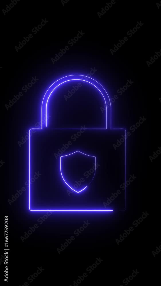 Aufkleber blue neon lock and shield emblem glowing representing cybersecurity and data protection concepts ver